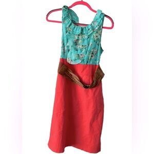 Alyx Size 10 Floral Top/Coral Slit Skirt Dress, w/ Pretty Belt, Gently Used